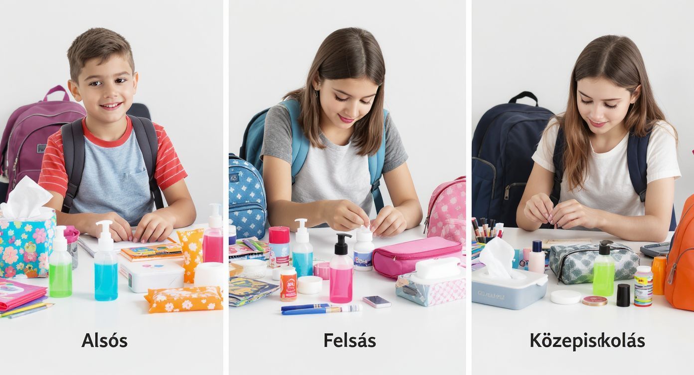 Különböző korosztályoknak ajánlott higiéniai eszközök segítik a tanulást.