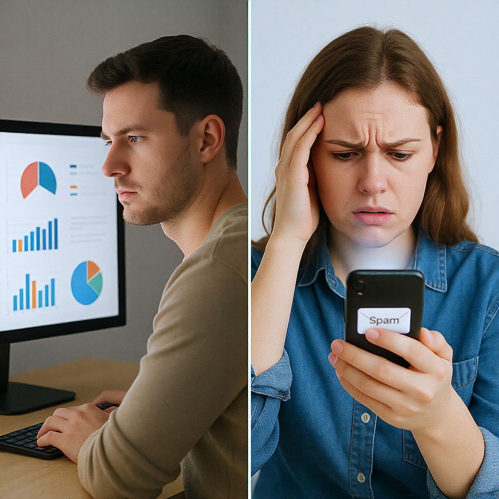 A motivációjuk eltér: adathalászat a profitért, spam a zavarásért.