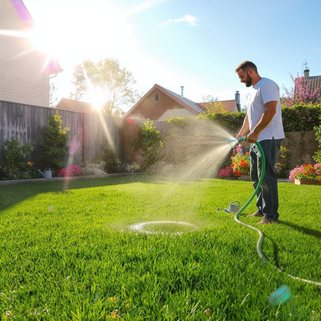 Az öntözés kulcsfontosságú a fiatal pázsit fejlődéséhez.
