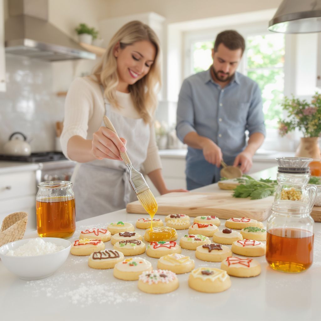 A mézeskalács csillogását növelhetjük zselés díszítéssel is.