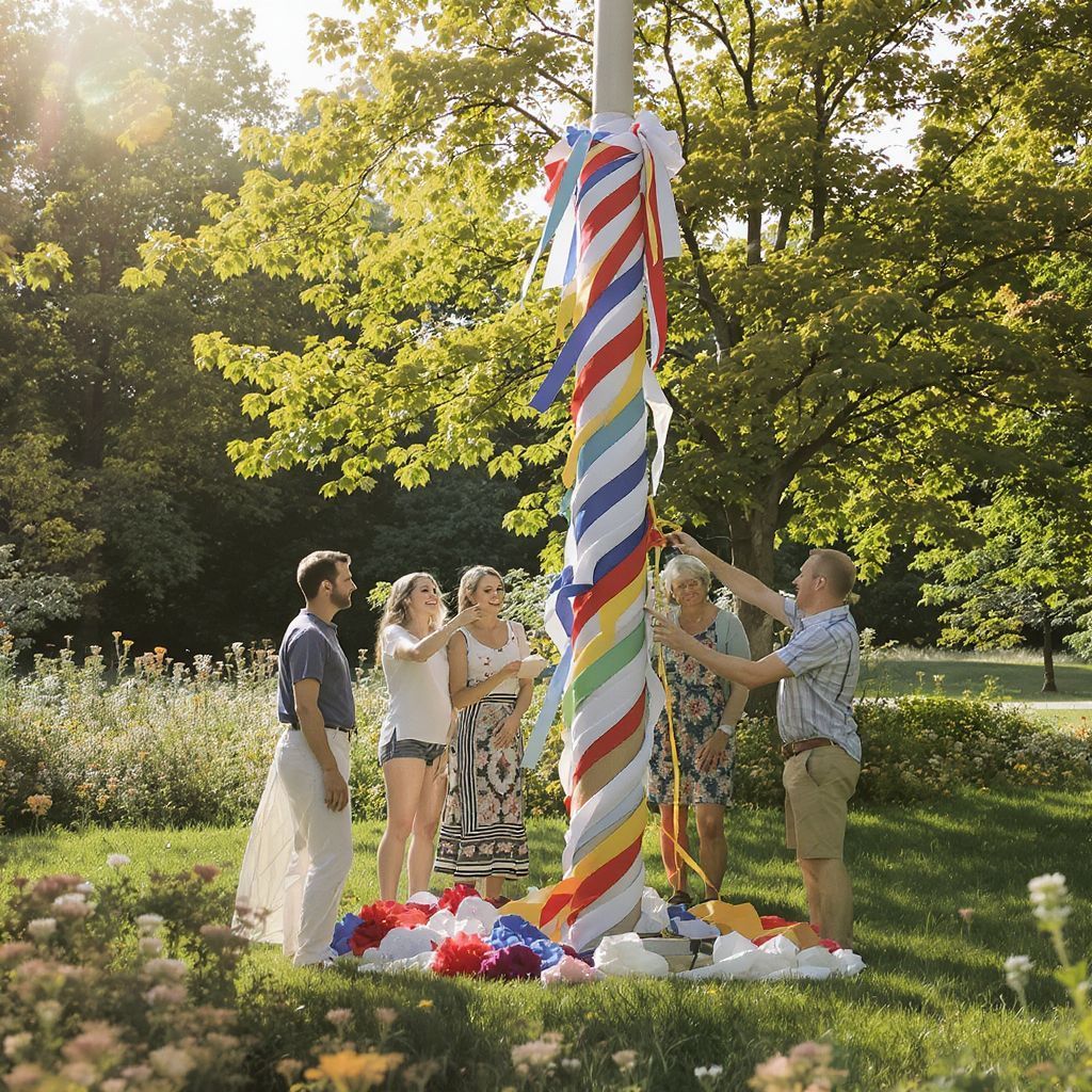 A májusfa színei és díszei a helyi hagyományokat tükrözik.