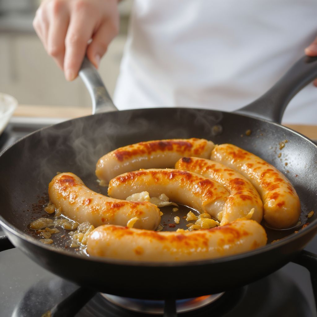 A megfelelő hőfokon sülve a kolbász ízletesen roppan.