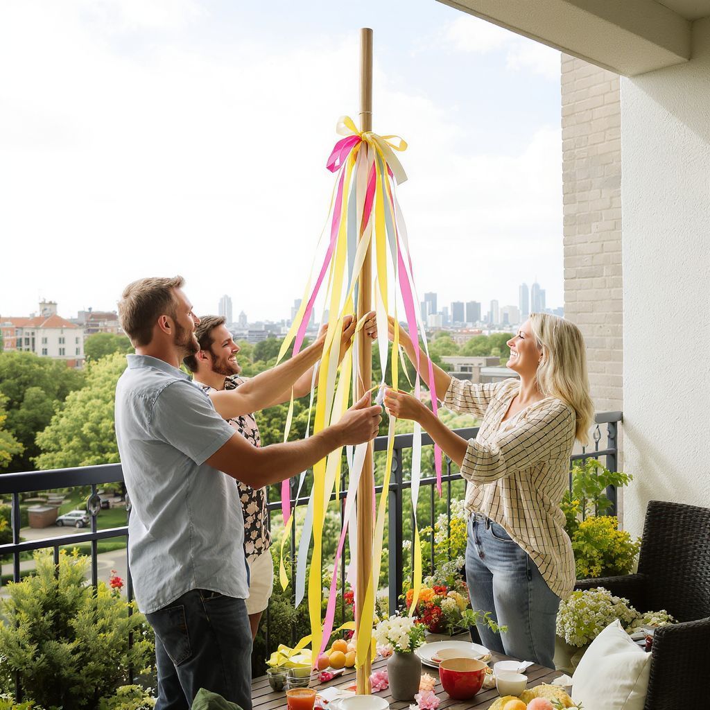 Városi májusfa: színes virágokkal díszített kreatív megoldások.