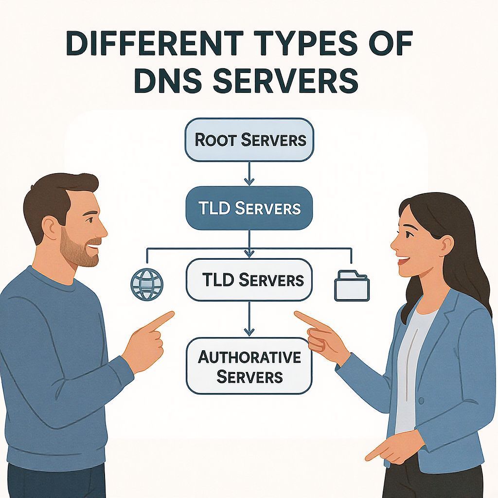A DNS szerverek tipikus típusai: rekurzív, zóna és visszaállító.