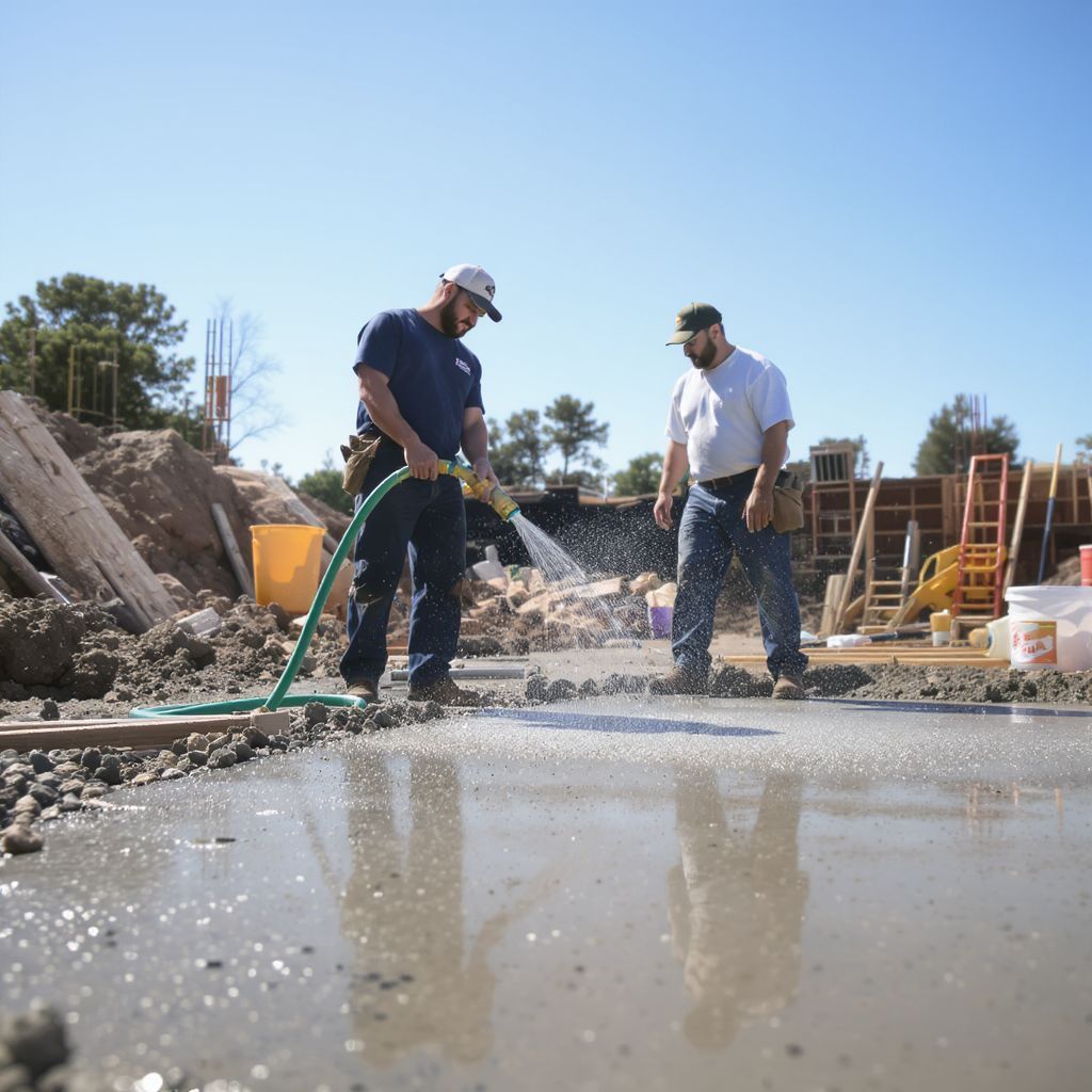 A beton locsolása a kötési folyamat fontos része.